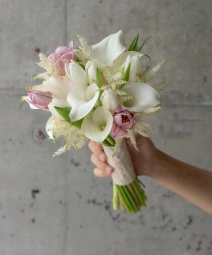 CALLALILY WHITE TULIP PINK - BRIDAL FLOWER