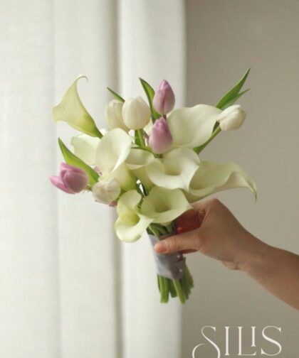 CALALILY WHITE TULIP PINK - BRIDAL FLOWER 002