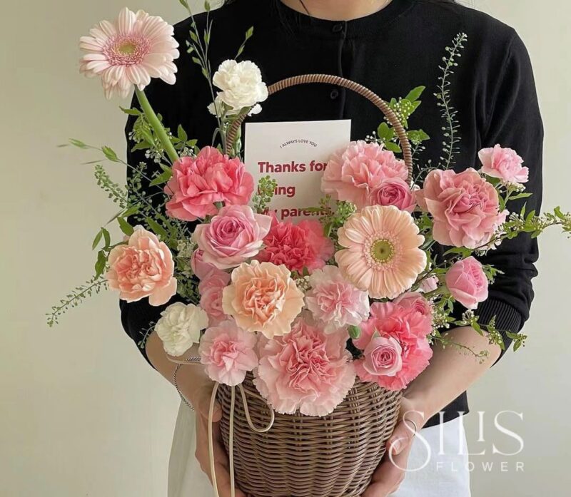 FLOWER BASKET CARNATION PINK TONE S