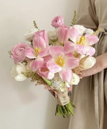 WHITE PINK MIX TULIP- BRIDAL FLOWER
