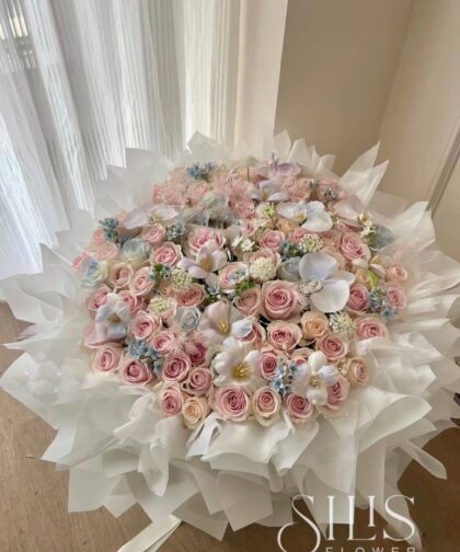 PINK ROSE BLUE FLOWER ORCHID XL