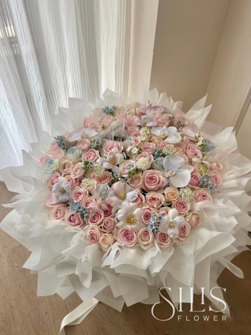 PINK ROSE BLUE FLOWER ORCHID XL
