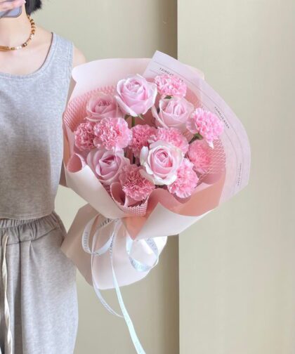 PINK ROSE & CARNATION BOUQUET S