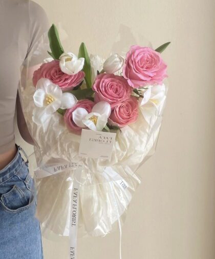 HERMOSA PINK ROSE & TULIP BOUQUET
