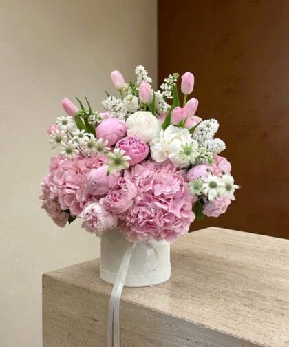 PEONY -HYDRANGEA -PINK TULIP FLOWER BOX