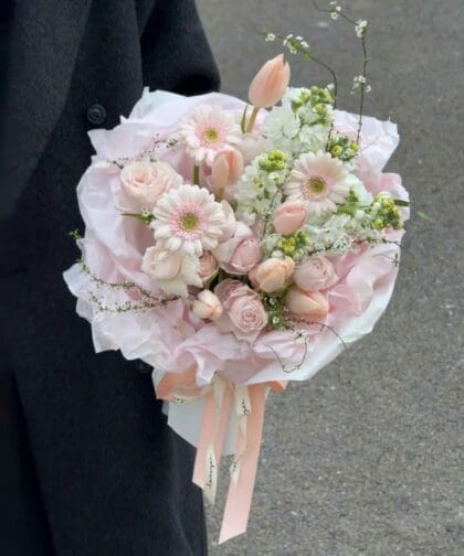 PINK GERBERA - TULIP BOUQUET S