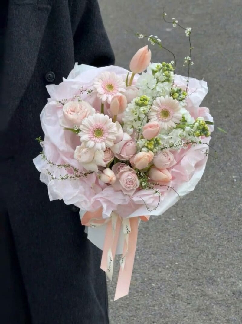 PINK GERBERA - TULIP BOUQUET S