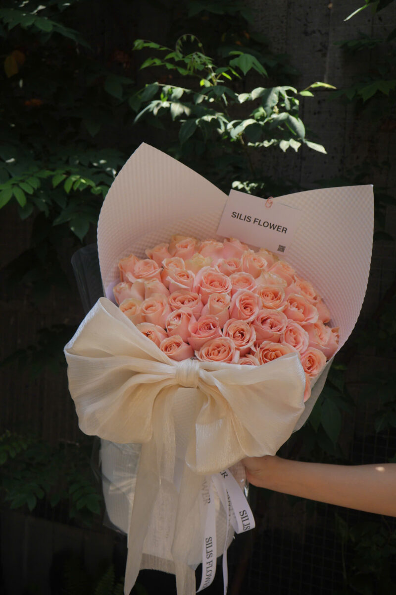 ORANGE ROSE BOUQUET - RIBBON