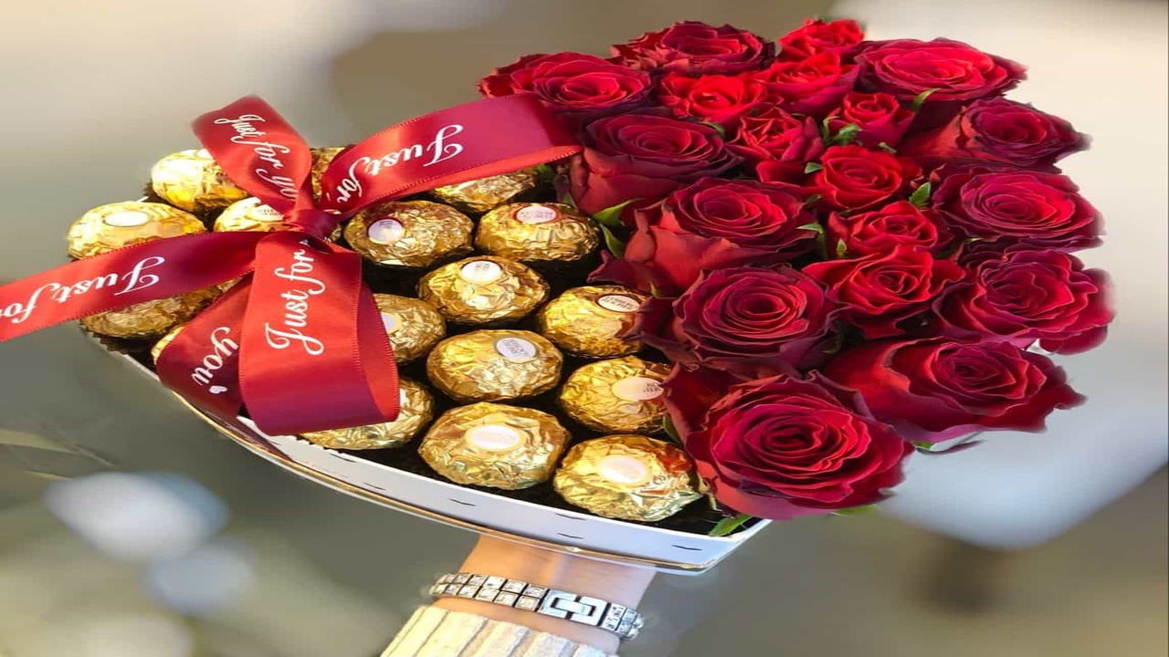 Valentine Flowers Paired with Chocolates